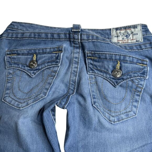 True Religion Women's Slim Straight with Flap Pockets Denim Jeans Blue Size 26 - Picture 3 of 10